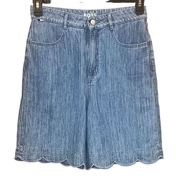 BOSS Scalloped Hem Denim Shorts in Blue NWT Size 28 - Picture 6 of 12